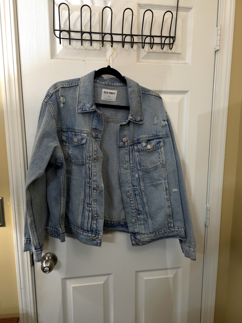 Old Navy Light Wash Distressed Denim Trucker Jacket Women's Size L